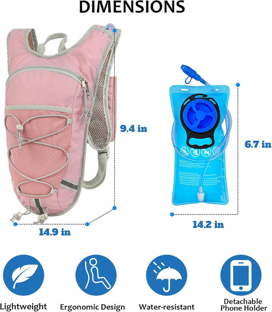 Lightweight Hydration Backpack 2L Water Bladder Pack for Running, Cycling, Hiking – Anti-Theft Water Backpack with Phone Holder, Trekking Pole Holder & Reflective Strips for Men & Women