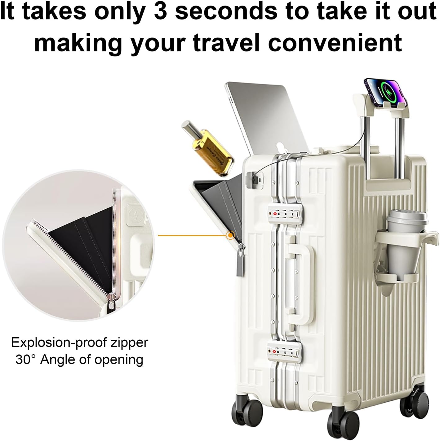 Zipperless Luggage, 22x14x9 Aviation Certified, Polycarbonate Aluminum Hardshell, Expandable Carry-On Luggage with Spinner Wheels, Hardshell Luggage, 20 Inch Cabin