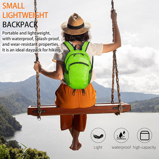 Small Hiking Daypack,15L Water-Resistant Hiking Backpack Packable Lightweight Travel Day Pack for Women Men (LinghtGreen, Small)
