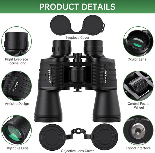 20x50 High Powered Binoculars for Adults, Waterproof Compact Binoculars with Low Light Vision for Bird Watching Hunting Camping Travel Cruise Hiking Sports Stargazing, Christmas Birthday Gifts for Men