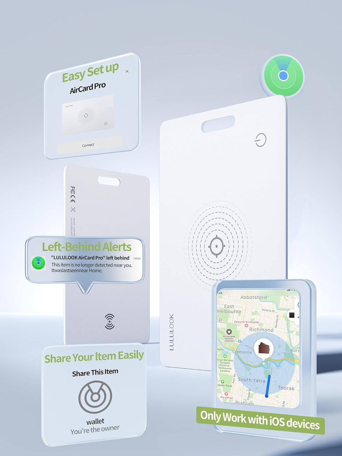 LULULOOK Wallet Tracker Card (iOS Only), Ultra Slim Airtag Wallet Works with Apple Find My, Wireless Rechargeable GPS Smartcard Tracker for Luggage, Tags, Passport, Purse, IP68 Waterproof, 1 Pack