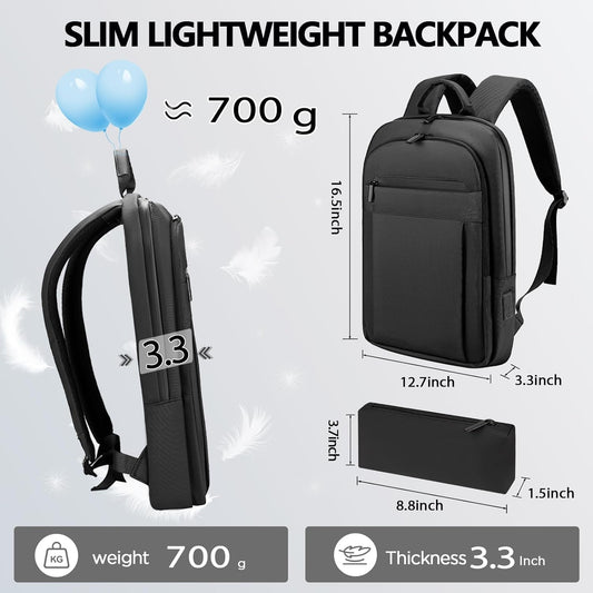Backpack for Men Women Lightweight Business Laptop Backpack for 15.6 Inch Computer Bag Slim Anti-Theft Backpack for Commuting Work Office College Travel (with a Small Bag) Black
