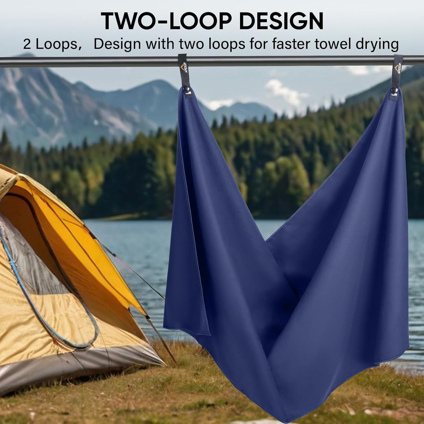 APEXUP Microfiber Travel Towel, Ultra Absorbent Quick Dry Towels, Lightweight Gym Sports Camping Towel for Workout, Yoga, Beach, Shower, Swimming (60"×30", Navy Blue)