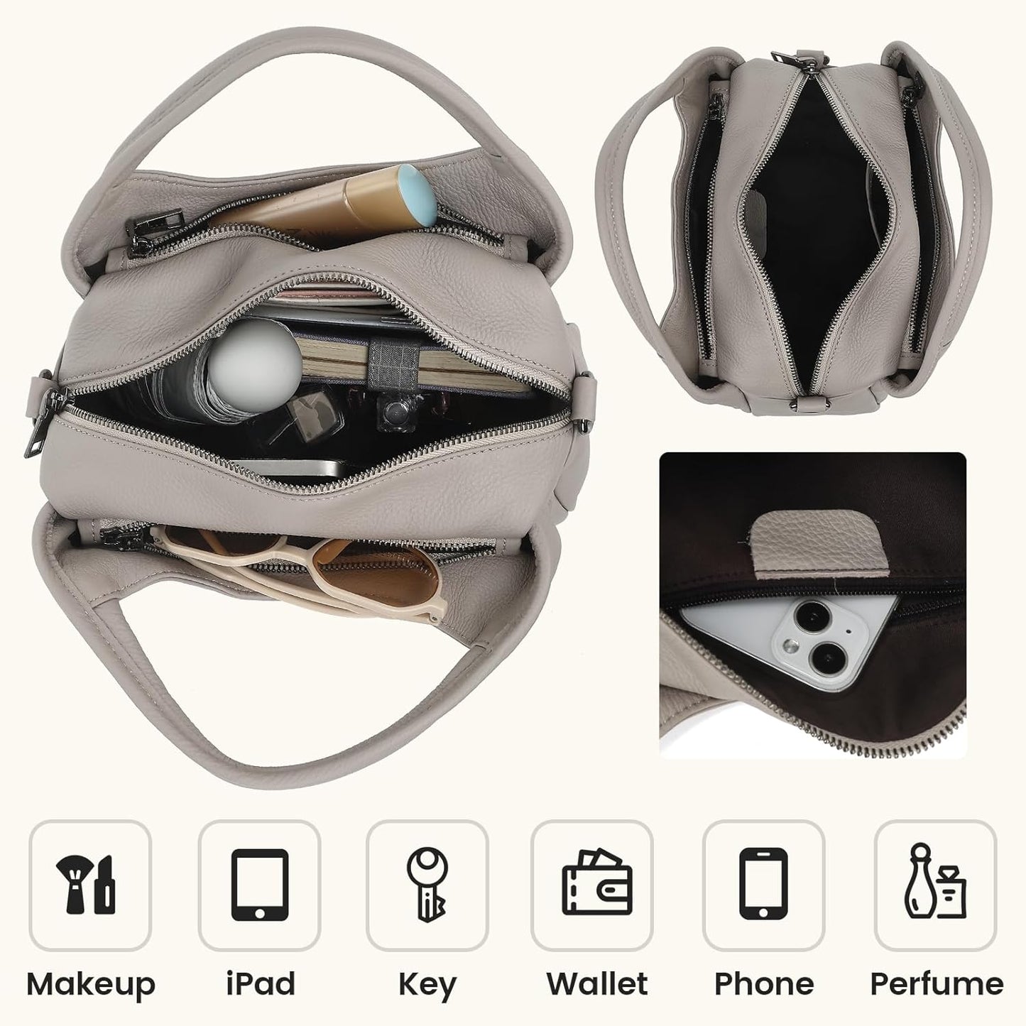 KOGTLA Genuine Leather Purses for Women, Crossbody Shoulder Bags with Top-Handle, Tote Satchel Handbags