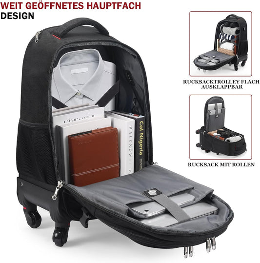 StarCloud 4-Wheel Rolling Backpack 45L (22x14x9 in): 17.3-Inch Roller Travel Laptop Backpack for Business, Water-Resistant Carry-On Luggage, Airline Approved Suitcase for Travel and Commuting