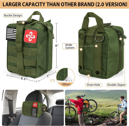 Survival Kit, 250Pcs Survival Gear First Aid Kit with Molle System Compatible Bag and Emergency Tent, Emergency Kit for Earthquake, Outdoor Adventure, Hiking, Hunting, Gifts for Men Women