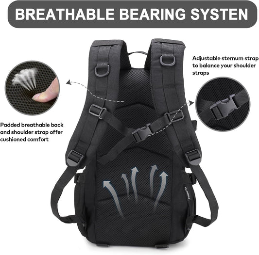 25L Hiking Backpack Small Tactical Backpack Daypack Camping Trekking Hunting Molle Pack for Men Women, Black