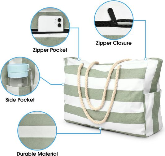 Becokan Beach Bags for Women Large Waterproof Beach Tote Bag Zipper Beach Bags Waterproof Sandproof Swim Pool Bag Large Tote