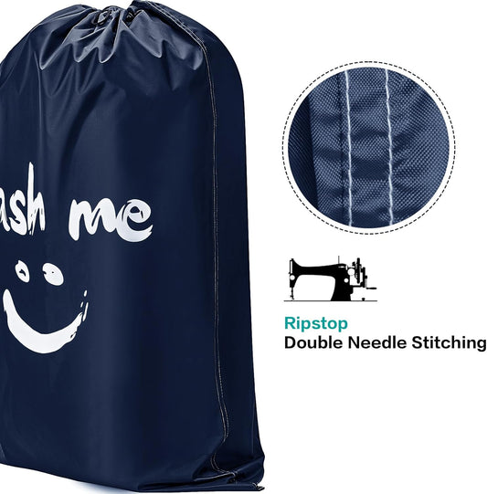 HOMEST 2 Pack XL Wash Me Travel Laundry Bag, Dirty Garments Organizer, Large Enough to Hold 4 Loads of Clothes, Easy Fit a Hamper or Clothing Basket, Azure and Blue