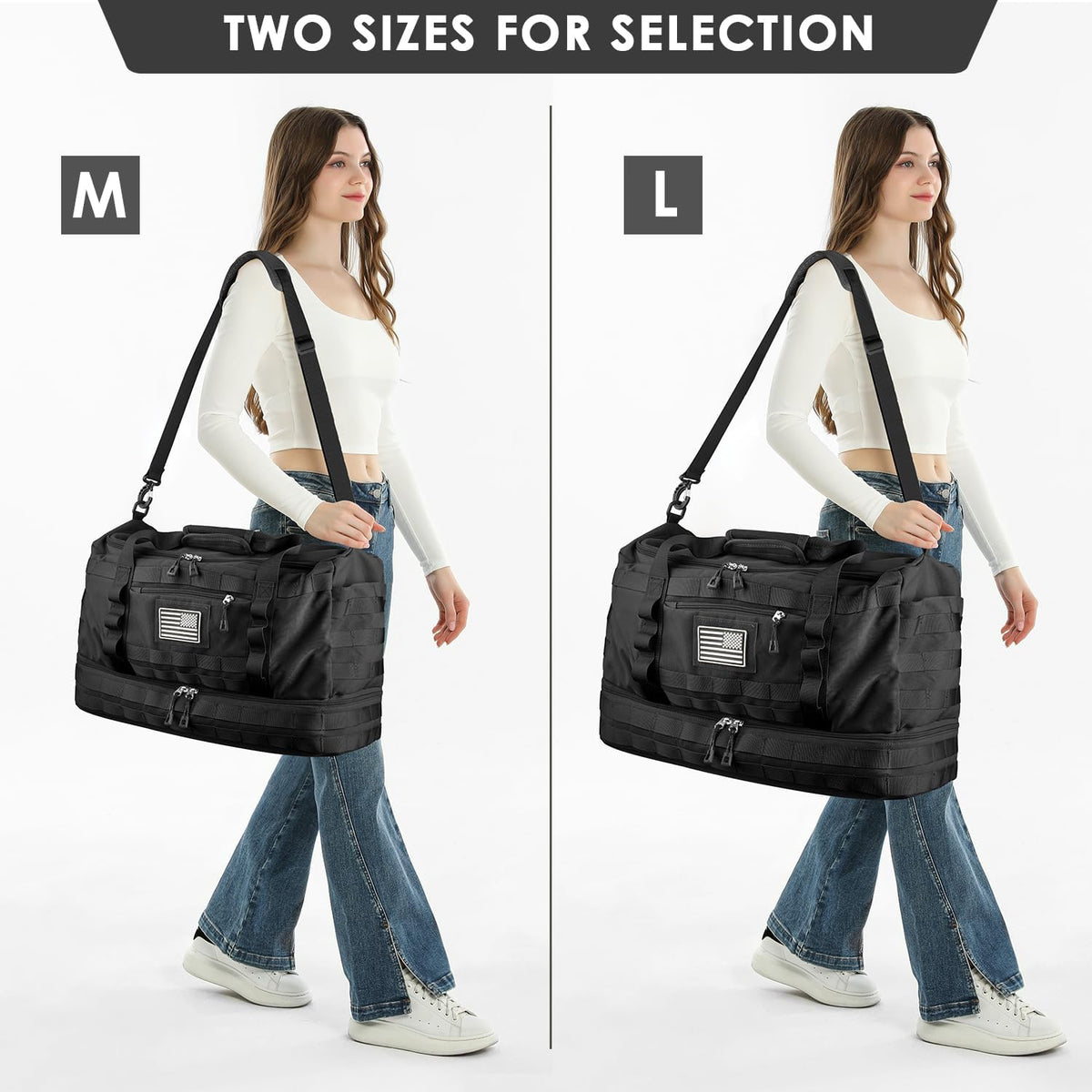 ETRONIK Travel Bag for Men Women, Gym Bag & Tactical Duffle Bags for Travel, Carry on with Toiletry Bag and Shoe Compartment, Weekender Overnight Trip with Wet Pocket for Workout Medical, Black
