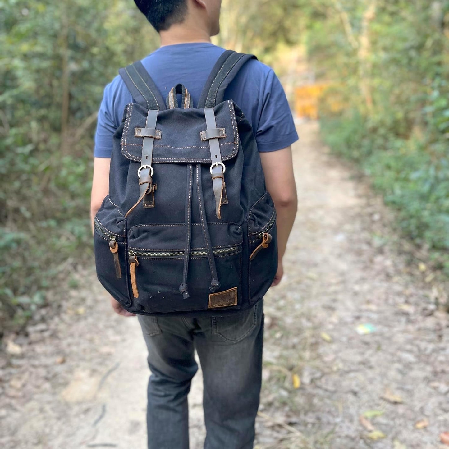 AUGUR High Capacity Canvas Vintage Backpack - for School Travel 12-15.6" Laptop Backapcks for Men Casual Daypacks Rucksack (L-Black)