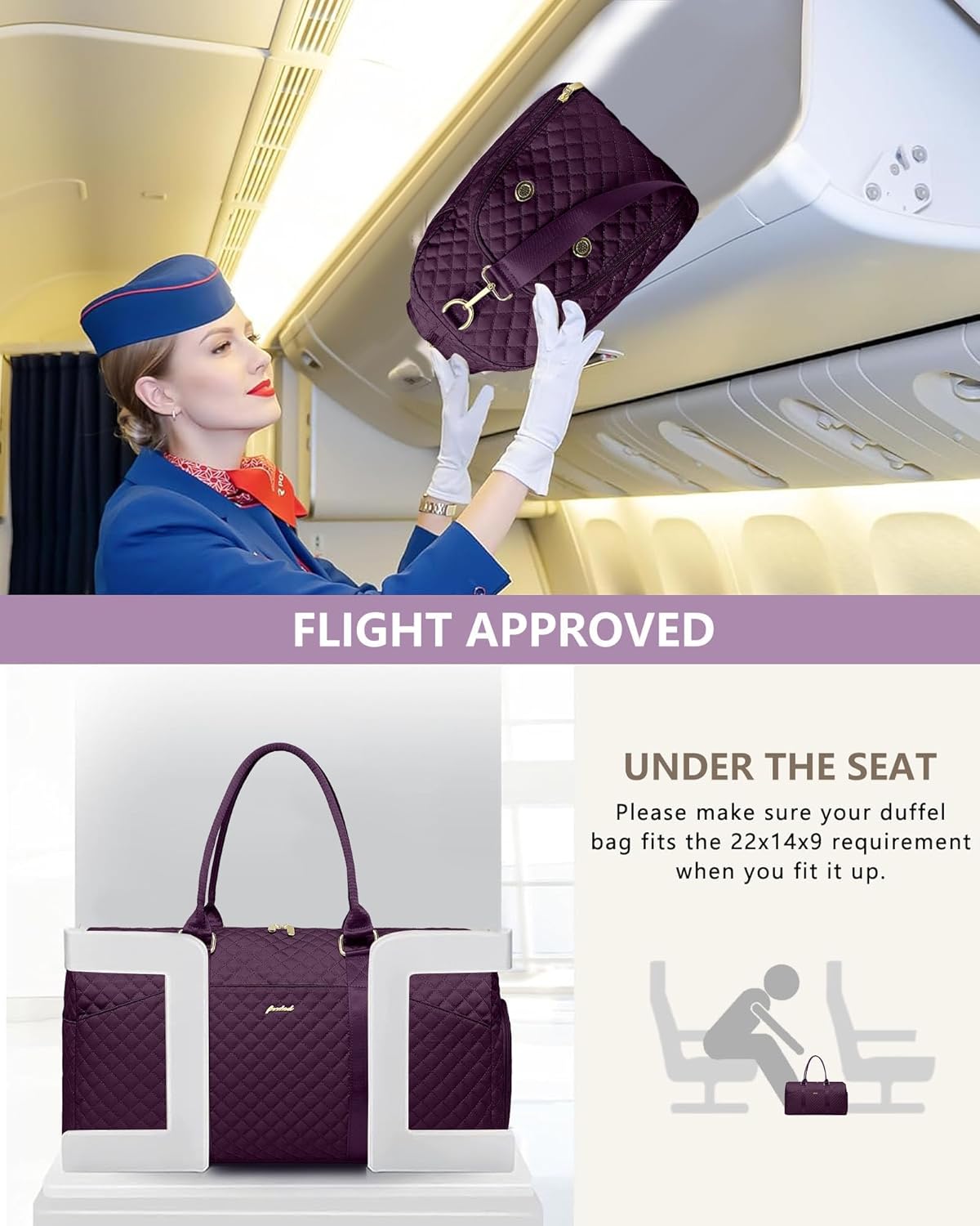 Women Duffle Weekender Travel Bag: Large Duffel Bags with Shoe Compartment Carry On Overnight Tote Bag with Wet Pocket Toiletry Bags Weekend Gym Yoga Hospital Bag for Womens Dark Purple 3Pcs Set