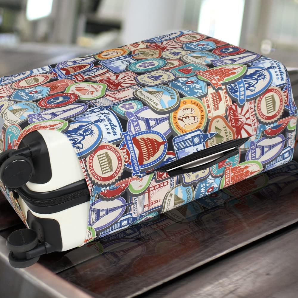 Explore Land Travel Luggage Cover Suitcase Protector Fits 18-22 Inch Case (Landmark Sticker, S)