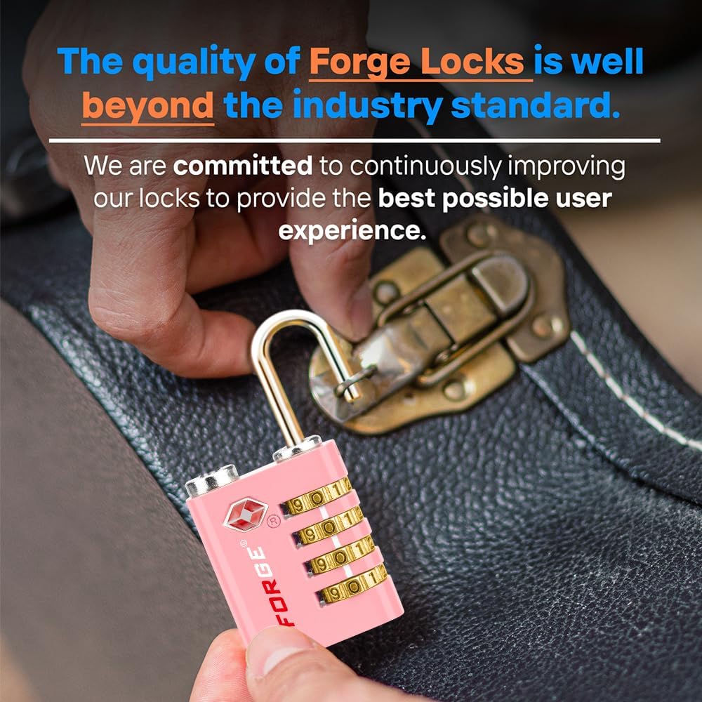 Forge Dual-Opening: Key or Combination Access Lock, TSA Approved Locks for Luggage, Pelican case, Travel, Gym, School, Stainless Steel Shackle. (Pink, 2 Pk)