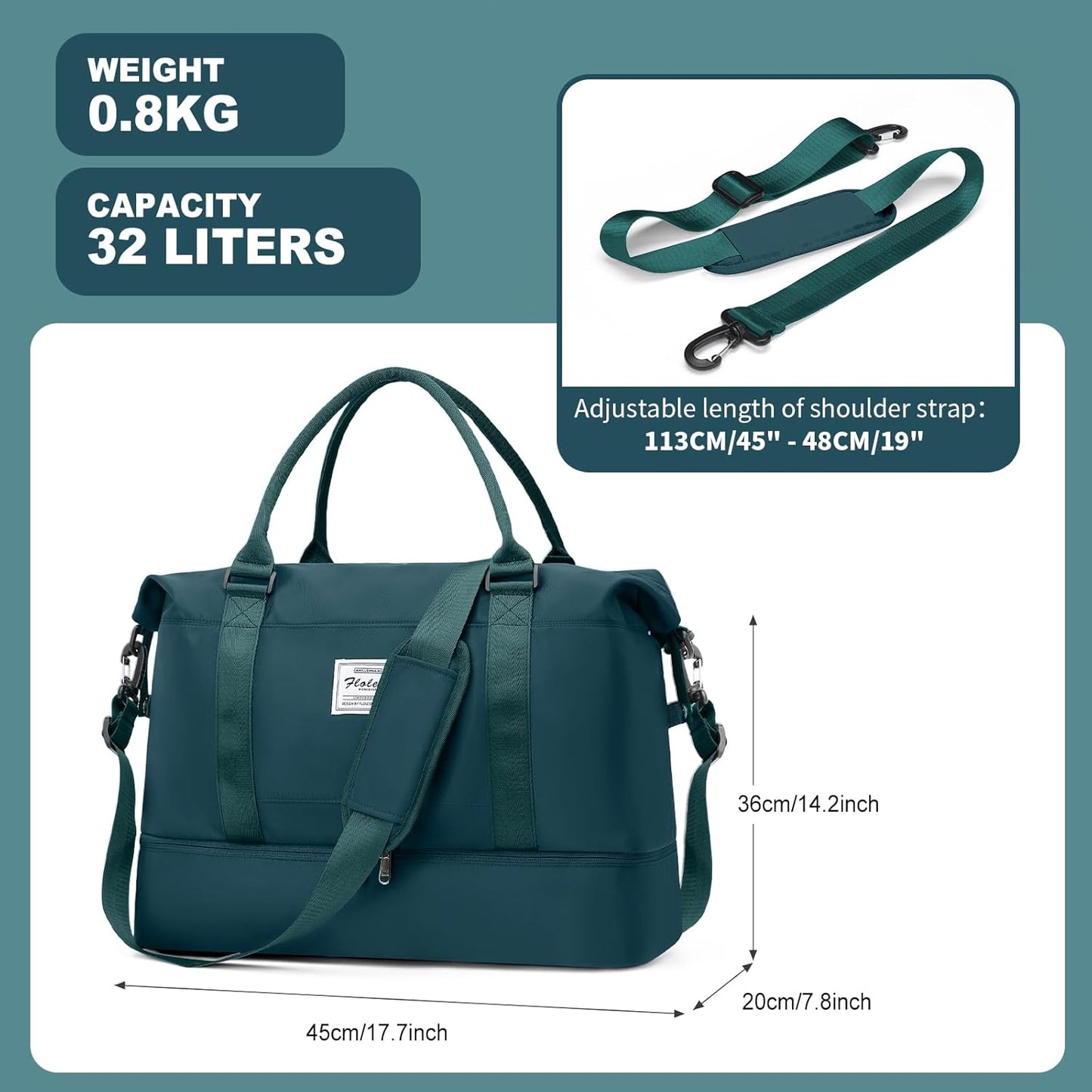 Travel Duffel Bag, Sports Tote Gym Bag, Shoulder Weekender Overnight Bag for Women