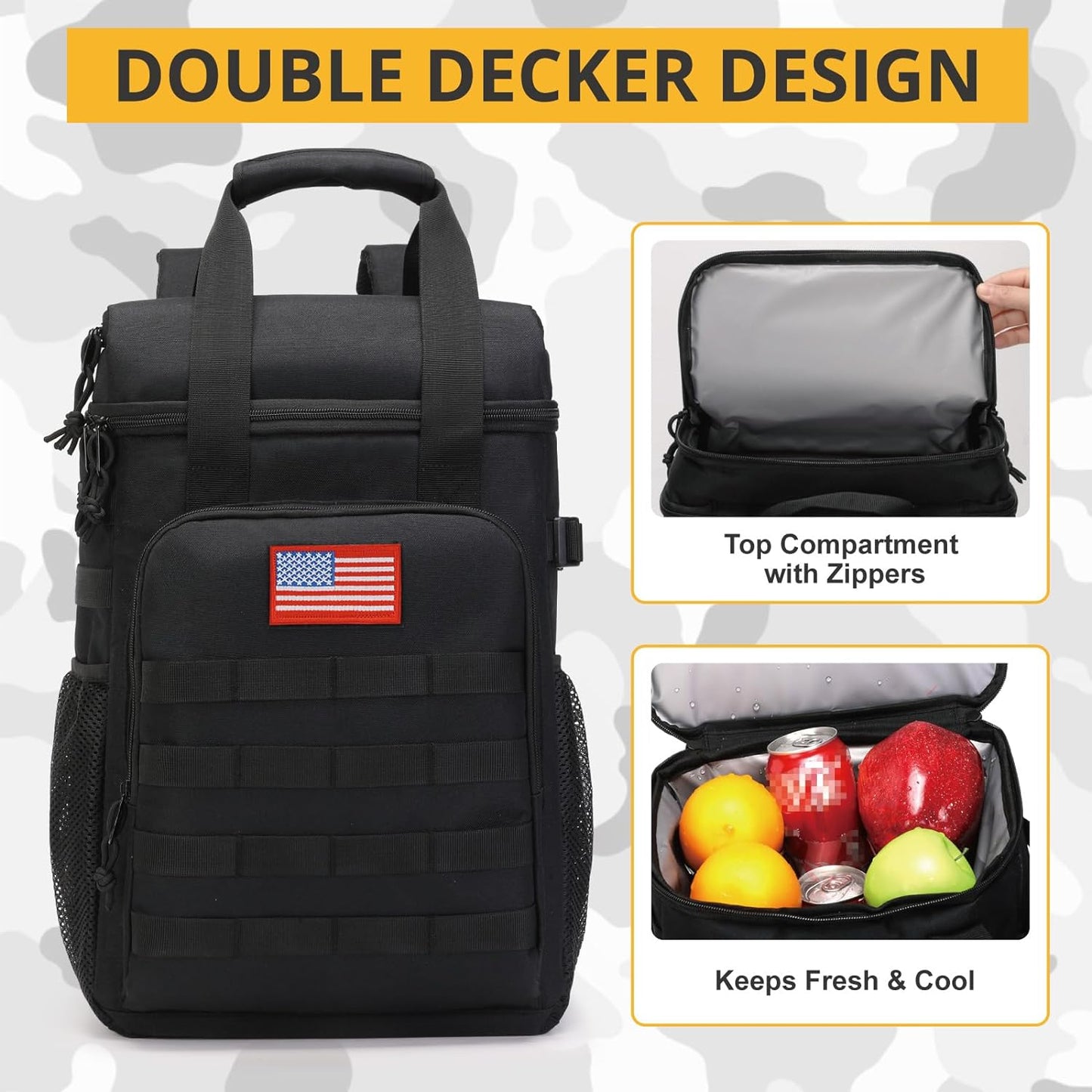 Tactical Backpack Cooler,Lunch Backpack for Men Adults Work with Handle,Soft Cooler Backpack Insulated Waterproof Leak Proof