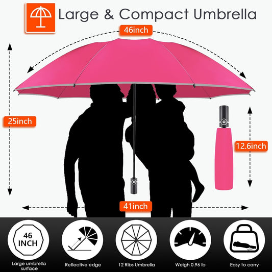 Bodyguard Inverted Umbrella - Large Windproof for Rain & Sun, Compact Reverse With Reflective Stripe, Teflon-Coated for Women Men, Travel Folding With Cover Bag