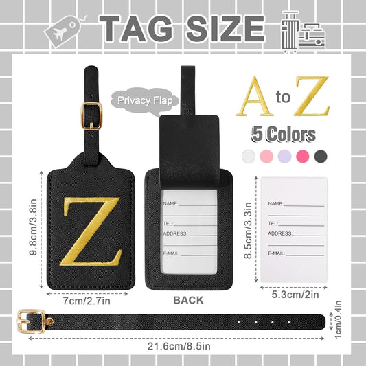 Personalized Initial Luggage Tags for Suitcase TSA Approved, Black Leather Cute Luggage Tag with Privacy Cover Name Card, Embroidered Custom Luggage Tags Travel Backpack Tags Gifts for Women Kids(Z)