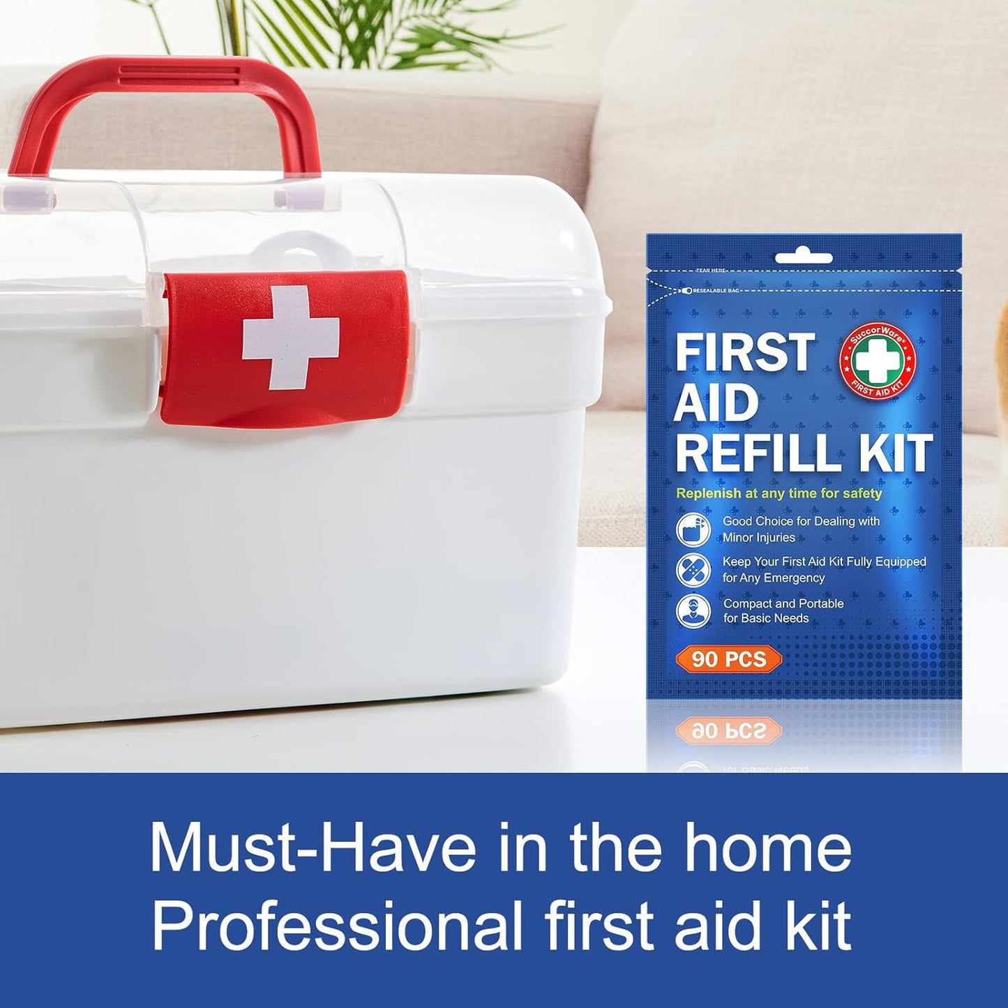 90 Pieces First Aid Refill Kit - Wound Care Kit Includes Bandages for Home, Travel, Hiking - Portable Replacement Kit for First Aid Medical Supplies(1 Set)