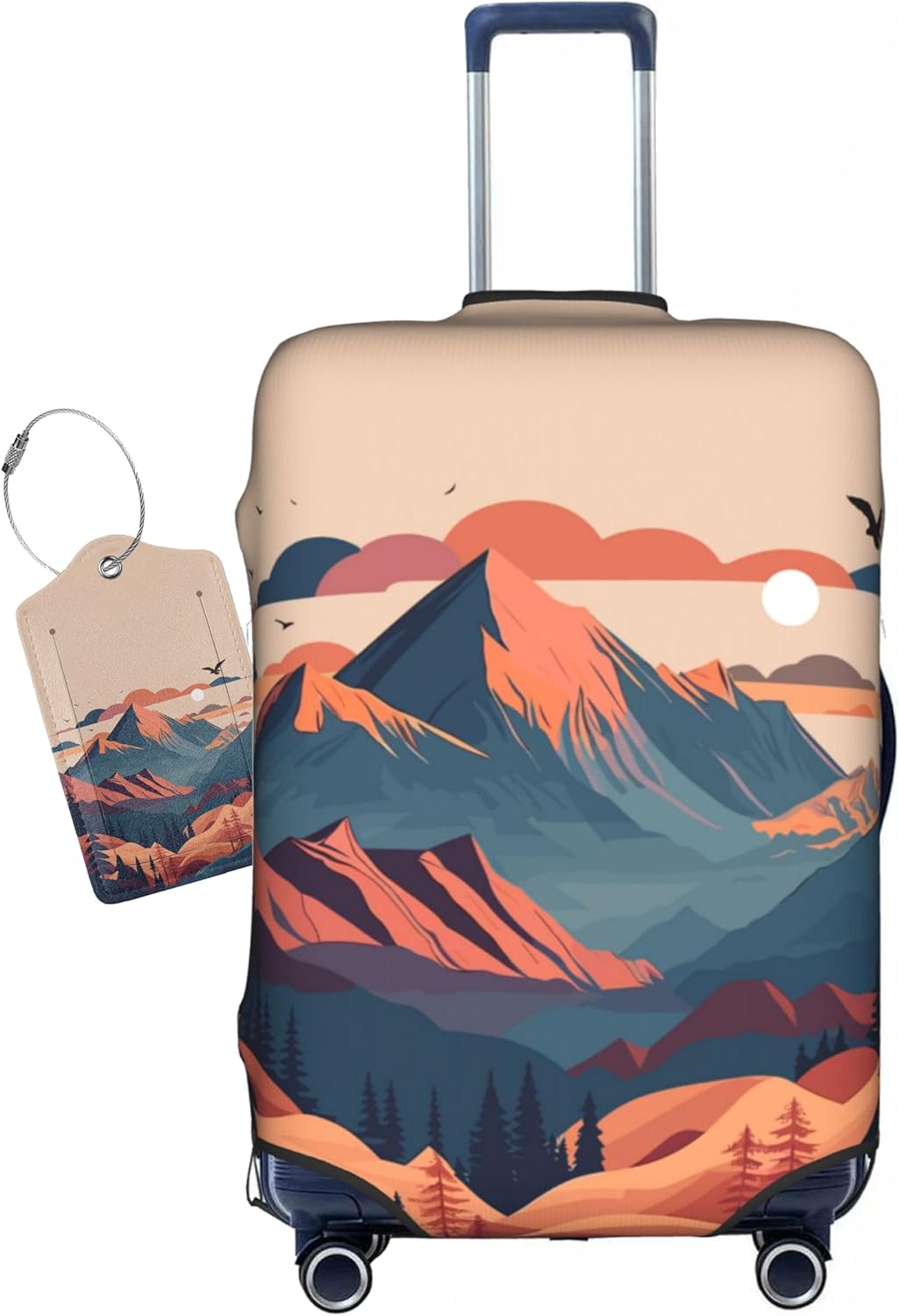 Sunset Mountain Scenery Luggage Cover Washable Suitcase Protector, Luggage Tag Travel Birthday Gifts For Men Women (S 18-21 Inch Luggage)