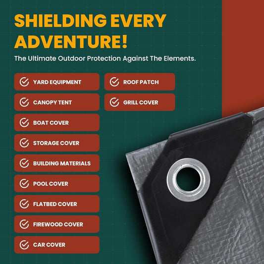 Large Waterproof Tarp - Heavy Duty 10 Mil Thick Poly Tarpaulin Ideal for Canopy Tents, Boats, RV or Pool Covers - Multipurpose Protective Tarps with Grommets for Indoor and Outdoor Use | 24' x 24'