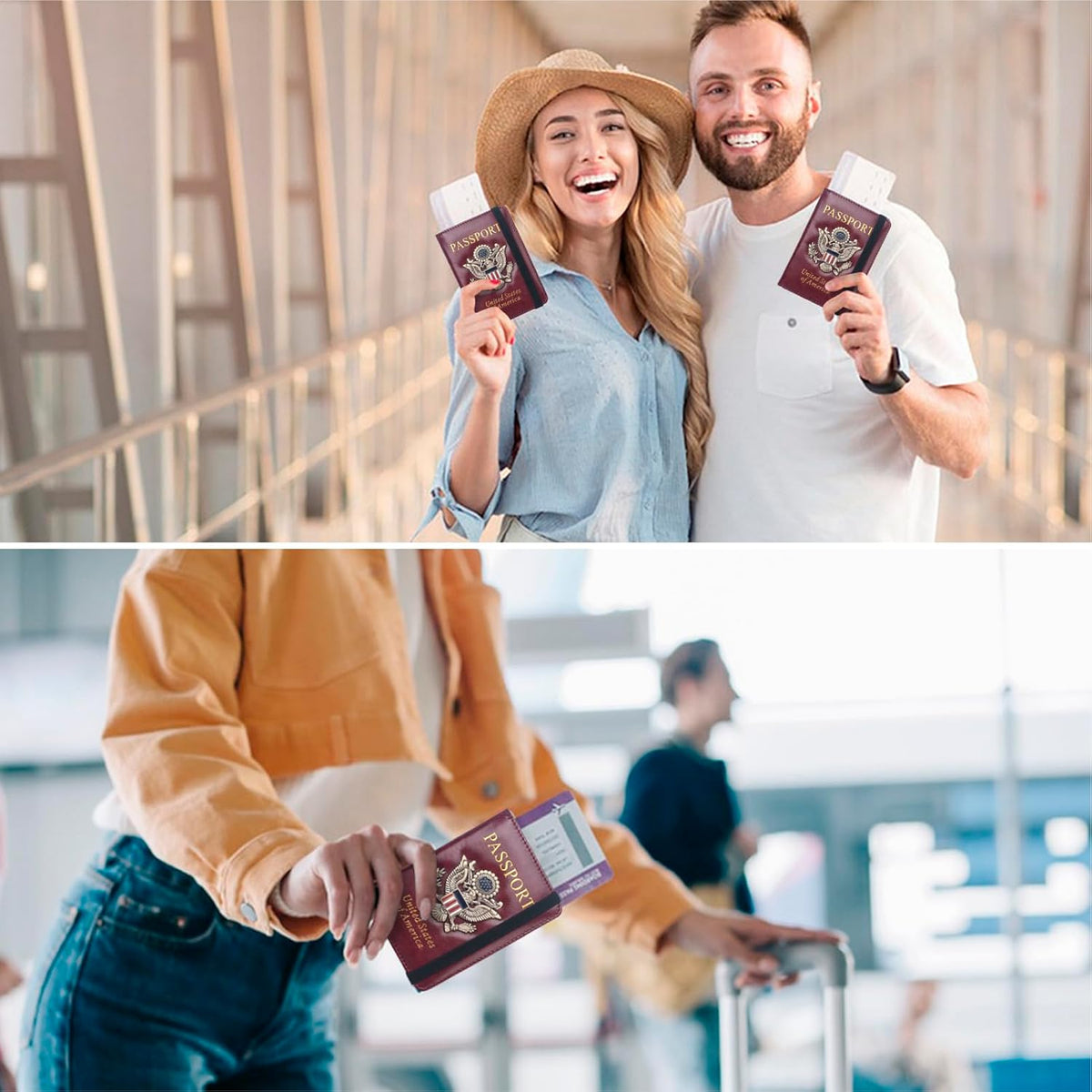 Passport Holder for Travel Women Men, Passport Wallet RFID Blocking US Passport Cover Case, Waterproof Leather Travel Documents Holder with Vaccine Card Slot, Ticket Organizer Carrier