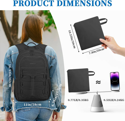 ZOMFELT Hiking Backpack for Women Men, 20L Lightweight Packable Backpack for Trip, Water Resistant Small Travel Backpacks, Foldable daypack for Hiking, Walking, Cycling, Camping, Black