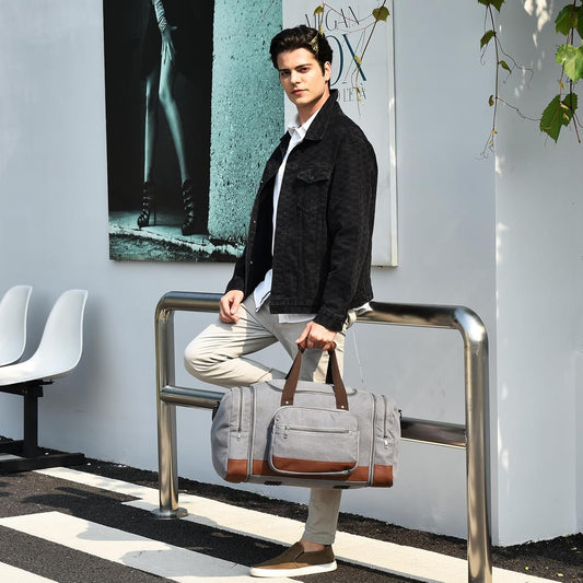 Litvyak Duffle Bag for Travel, Large 60L Canvas Travel Duffel Bags Overnight Weekend Gym Carry On Luggage Bag for Men & Women(Grey)