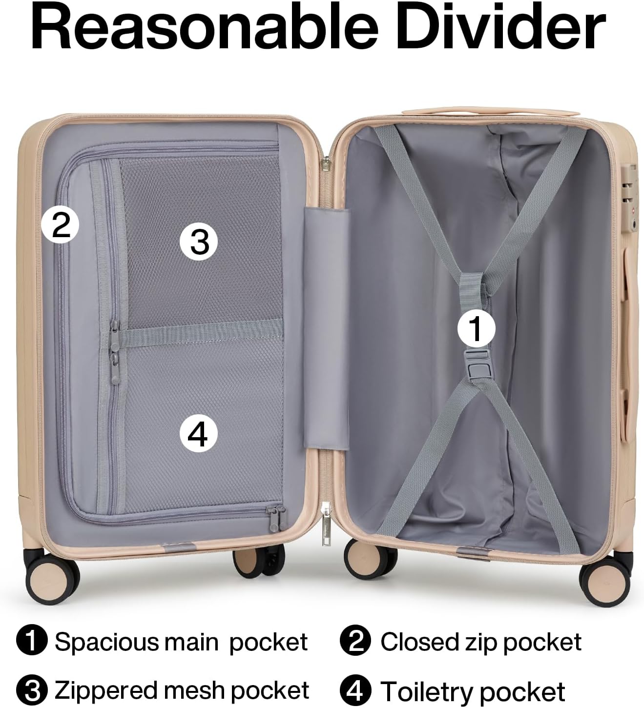 Hanke 20 Inch Carry On Luggage 22x14x9 Airline Approved Lightweight PC Hard Shell Suitcases with Wheels Travel Luggage Rolling Suitcase Travel Luggage Bag for Weekender(Cuba Sand)