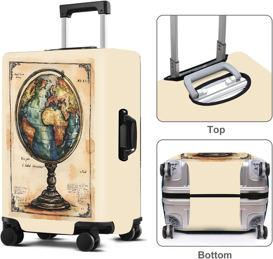 Luggage Cover Washable Suitcase Protector Anti-scratch Suitcase cover Fits 20-34 Inch Luggage (Globe, S(20-22inch suitcase))