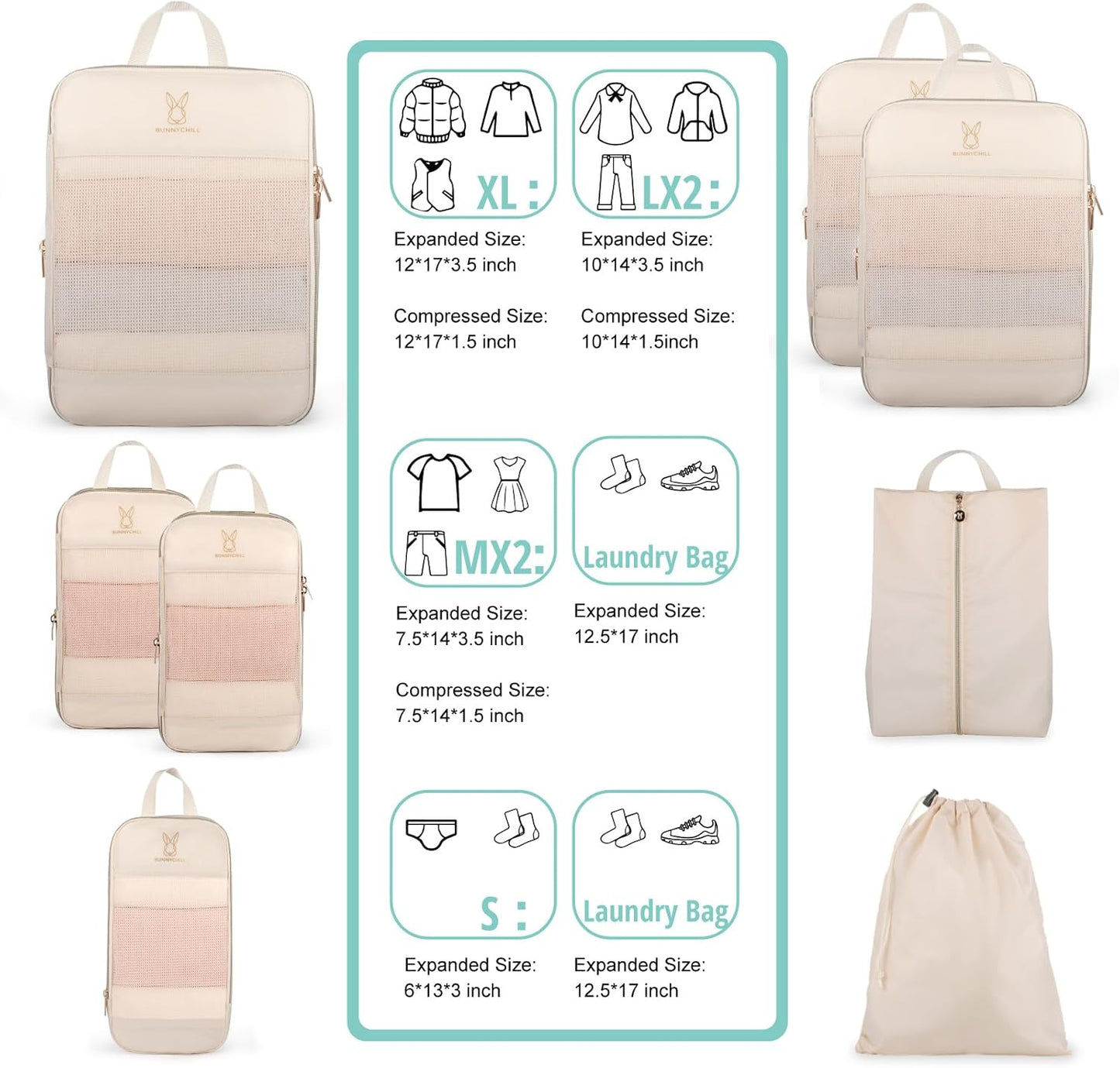 Expandable Compression Packing Cubes for Suitcases,6 Set Lightweight Compressible Travel Packing Organizer for Carry on Suitcase,Organizer Bags Set as Travel Essentials for Women