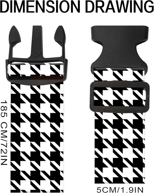 Luggage Straps for Suitcases, Adjustable Travel Belt, Durable Wide Luggage Strap, Cute Suitcase Strap Identifiers with Buckle, Bag Straps for Luggage, Black White Houndstooth