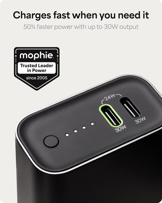 Mophie Powerstation 10,000mAh Power Bank (Gen 3) – Ultra-Fast USB-C PD, 30W Output, Charges 2 Devices, Up to 2 Phone Charges, LED Indicator, Compact & Portable, Premium Anodized Aluminum Body, Black