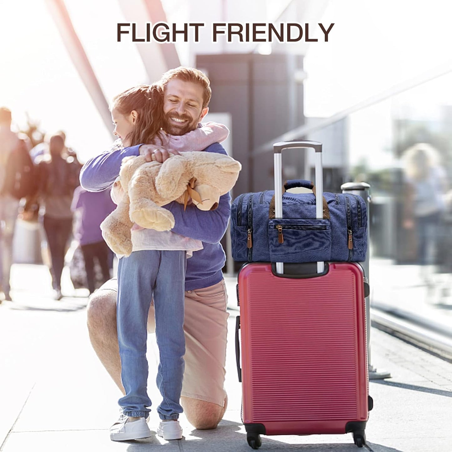 Wildroad 50L Travel Duffel Bag, Expandable Canvas Genuine Leather Duffle Bag Upgraded Overnight Weekender Carry on Bag