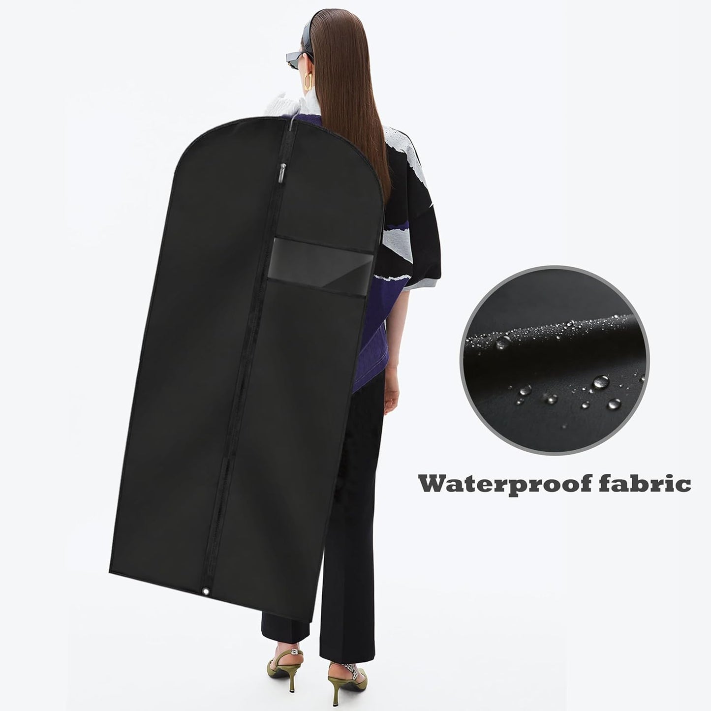 Garment Bags for Hanging Clothes, 45'' Suit Bag Cover for Storage and Travel, Dress Bags for Gowns Long, 2 Pack (Black)