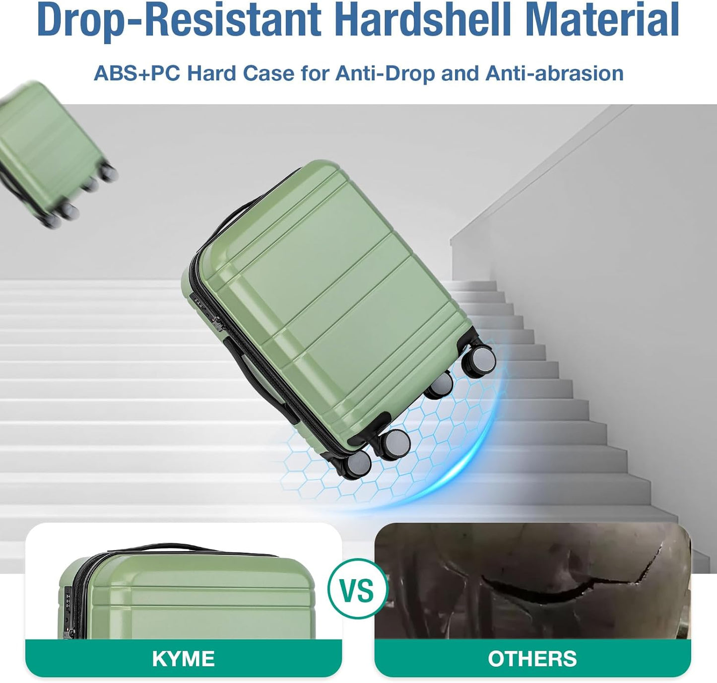 KYME Carry On Luggage 22x14x9 Airline Approved with TSA Lock Hard Shell Carry On Suitcase Lightweight Suitcases with Wheels Small Luggage for Men Women,Carry-On 20 Inch,Lt Green