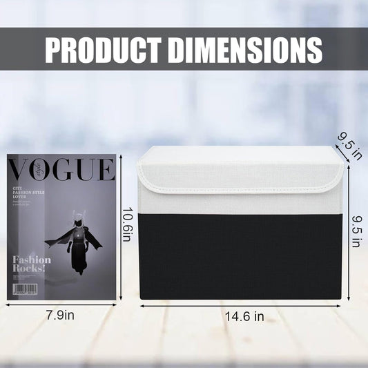 Large 22 Quart Linen Fabric Foldable Storage Bin Cube Organizer Basket with Flip-Top Lid & Handles, Clothes Blanket Box for Home, Office, Closet, Black & White, 4 Pack 14.6 x 9.5 x 9.5