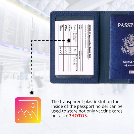 TIGARI Passport Holder for Travel Women Men, PU Leather Passport Wallet Cover Case Sleeve, Waterproof Protected Document Organizer, Family Vacation Plane Cruise Travel Essentials-Blue