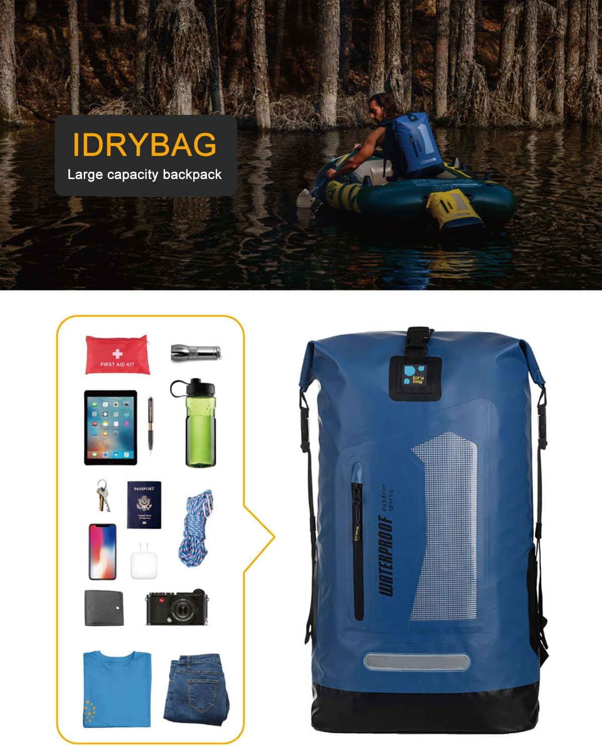 IDRYBAG Waterproof Backpack for Men 20L/30L/40L, Floating Dry Bag Kayak, Dry Backpack Hiking