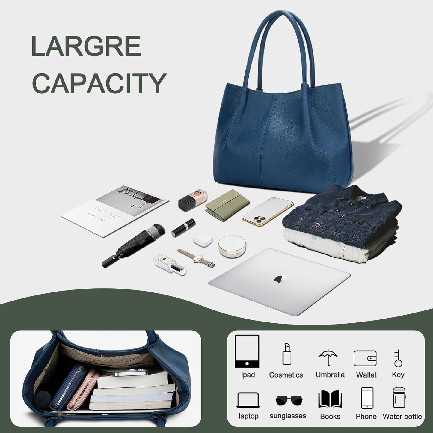 KKXIU Tote Bag for Women Vegan Leather Shoulder Purse Large Capacity Travel Bag