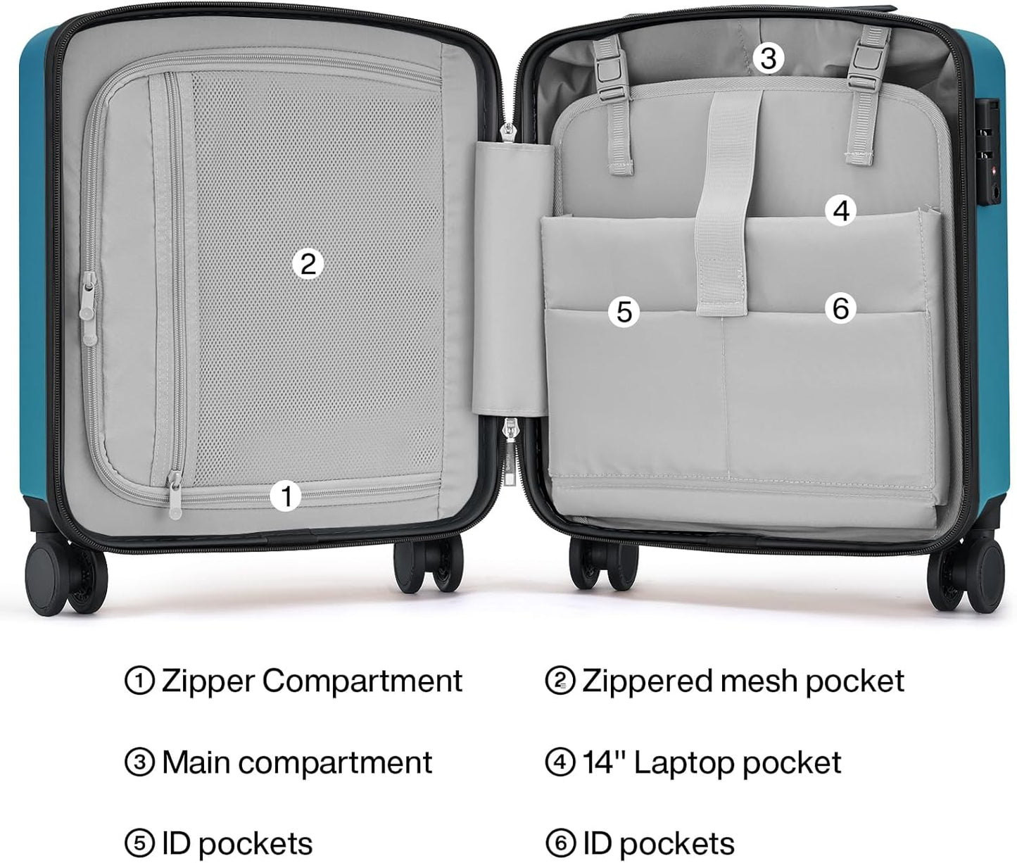 Hanke 16 Inch Underseat Carry On Luggage, Airline-Approved Hard Shell Small Suitcase with Spinner Wheels, Lightweight Tsa Lock Travel Luggage for Short Trips(Caribbean Blue)