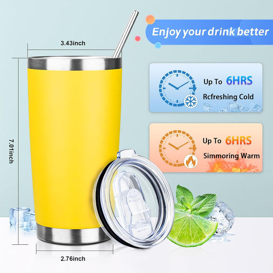 20oz Tumbler with Straw and Brush, Stainless Steel Vacuum Insulated tumbler, Double Wall Insulated Coffee Tumbler for Outdoor, Home, Travel,Office (Buff,1pcs)