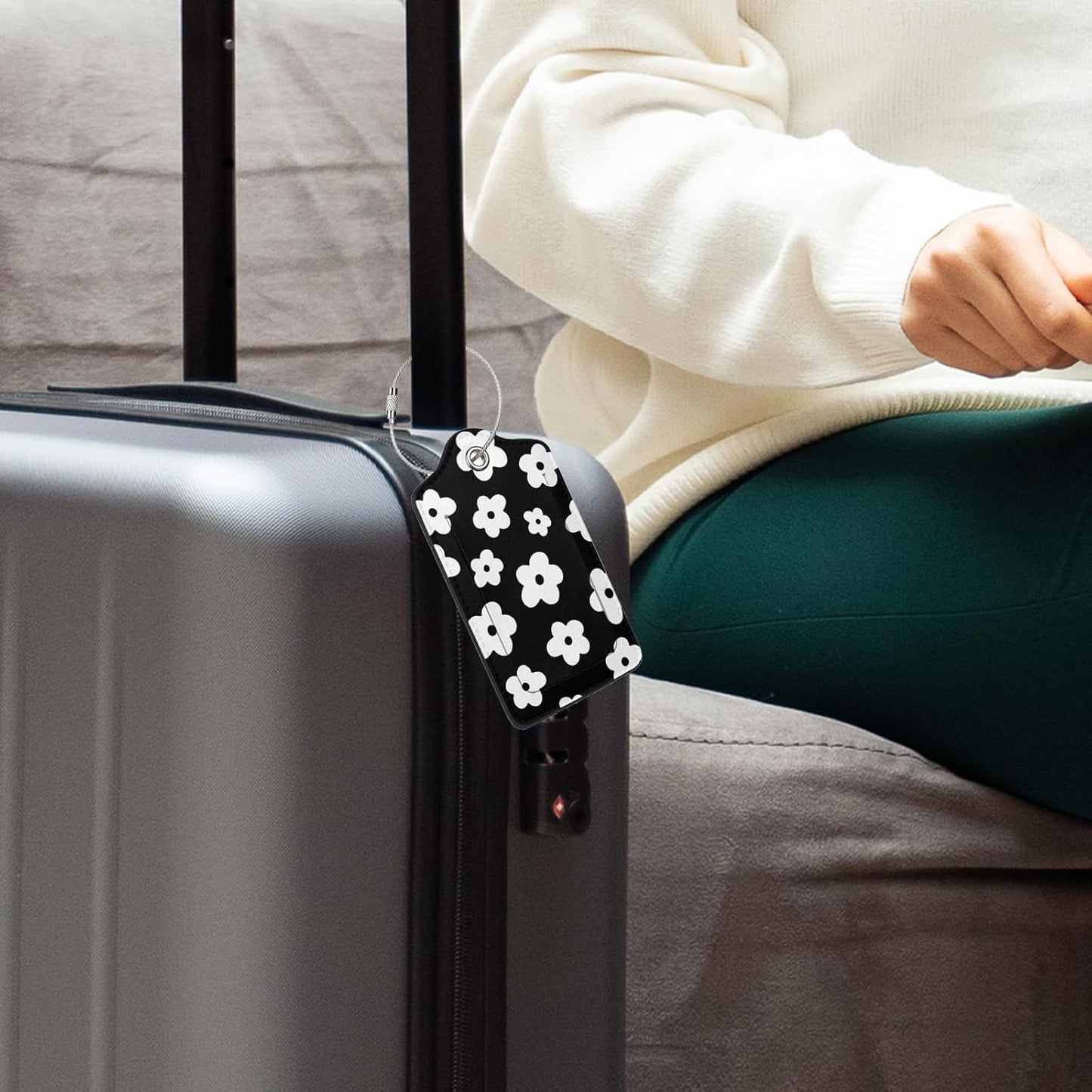 Fun Luggage Tags for Suitcases Leather Name Tag for Luggage Cute Travel Baggage Tags for Carnival Cruise Ships with Funny Patter 2pcs (Black Flowers)