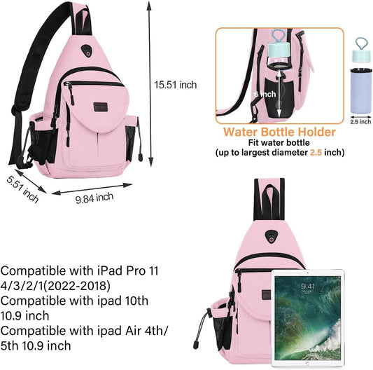 MOSISO Sling Backpack,Canvas Crossbody Hiking Daypack Bag with Anti-theft Pocket, Pink