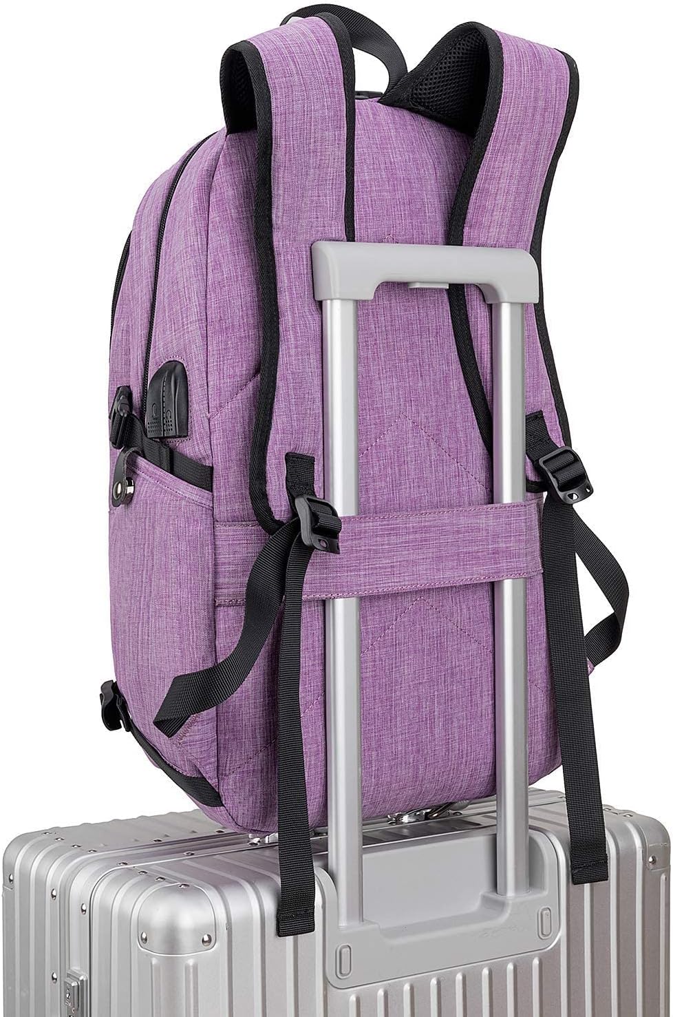Tzowla Business Laptop Backpack Water Resistant Anti-Theft Backpack with USB Charging Port and Lock 17.3 Inch Computer Backpacks for Women, Casual Hiking Travel Daypack(Purple)