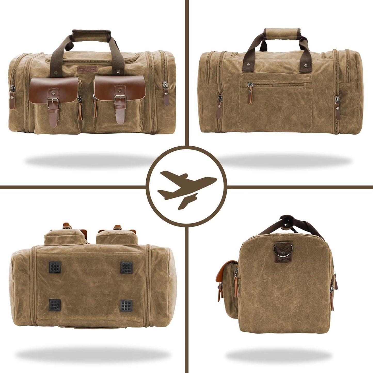 Wildroad Waxed Canvas Duffle Bag - 60L Waterproof Weekender Overnight Travel Bag