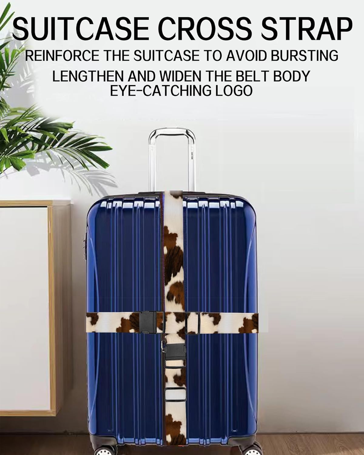 Luggage Straps for Suitcases, Adjustable Travel Belt, Durable Wide Luggage Strap, Cute Suitcase Strap Identifiers with Buckle, Bag Straps for Luggage, Retro Brown Cowhide