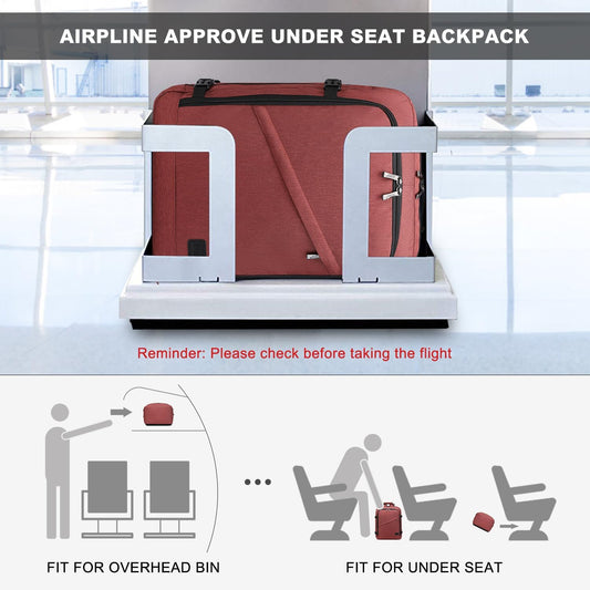 Kono Carry on Backpack, 18" Airplane Approved Under Seat Travel Backpack for Men and Women, Waterproof Lightweight Daypack for Flight 30L (Burgundy Red, Medium)