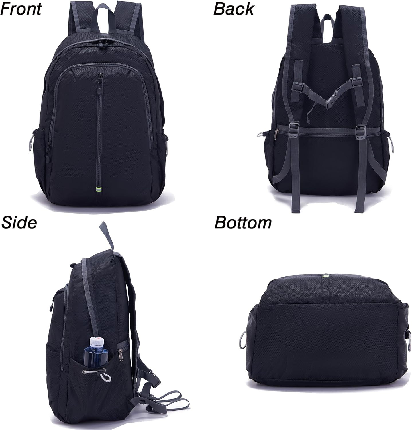 YZAOLL 25L Lightweight Packable Hiking Backpack Waterproof Hiking Daypack for Women Men Gym Backpack Travel Camping Vacation,Black