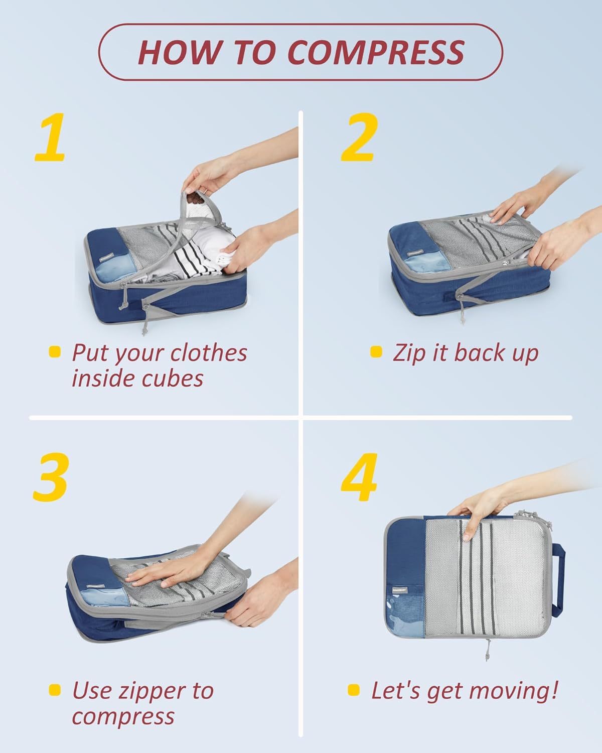 BAGSMART 6 Set Compression Packing Cubes - Lightweight Travel Essentials, Durable Luggage Organizer